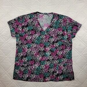 Wear for Care multi-colored heart design scrub top size L
